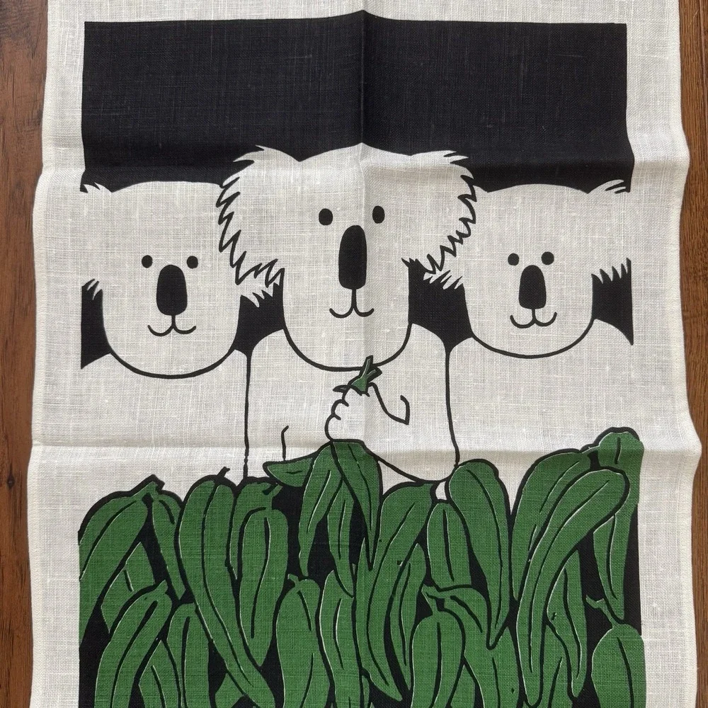 VINTAGE Pam Price KOALA Pure Linen Tea Towel Kitchen Towel Australia NWOT 18x32